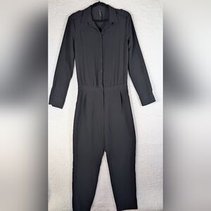 382-Imperial Black Long-Sleeve Jumpsuit‎ Made In Italy